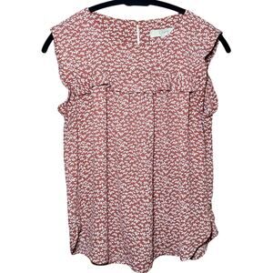 Ann Taylor - Loft Tank Top Blouse - Muted Red and White Pattern